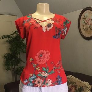 Floral red top